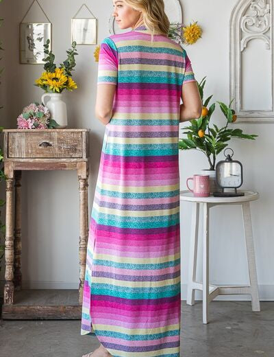 Heimish Striped Short Sleeve Maxi Tee Dress Maxi Dresses