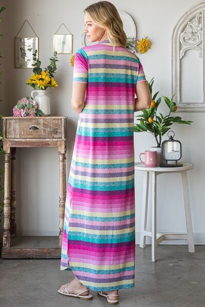 Heimish Striped Short Sleeve Maxi Tee Dress Maxi Dresses