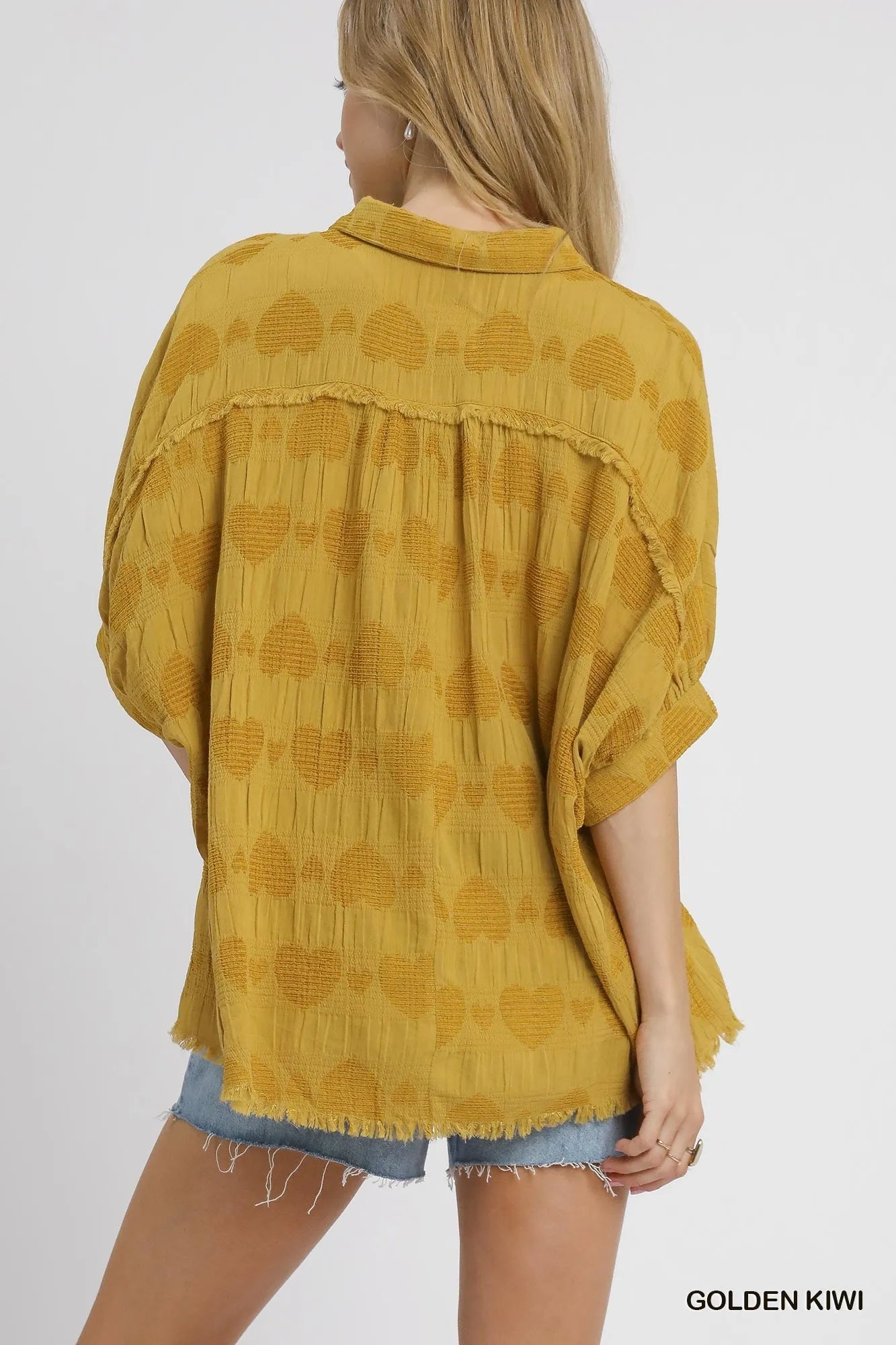 Umgee Jacquard Heart Collared Shirt Shirts