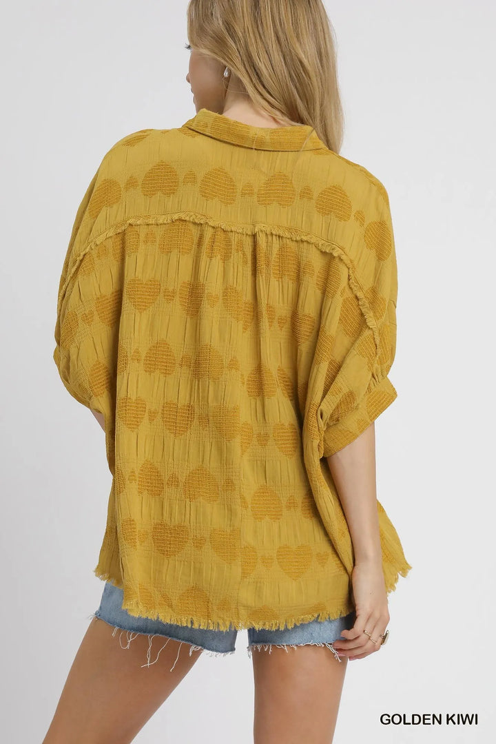 Umgee Jacquard Heart Collared Shirt Shirts