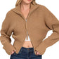 Zenana Ribbed Collared Zip Up Sweater Cardigan Camel - DAVERRI FASHIONS