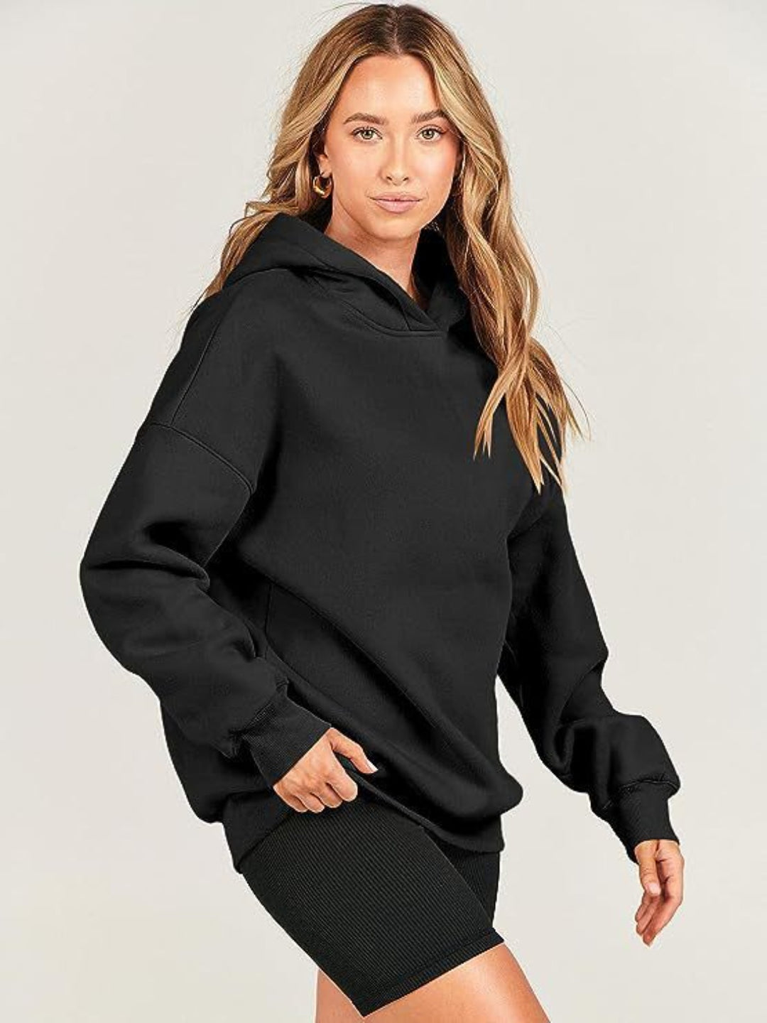 Dropped Shoulder Long Sleeve Hoodie Tops