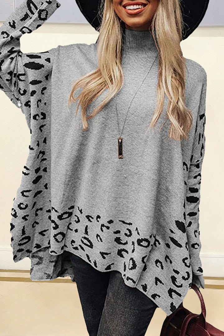 Leopard High Neck Side Slit Oversized Sweater | Sweaters & Cardigans/Sweaters Daverri Fashions