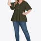 Plus Size Buttoned V-Neck Frill Trim Babydoll Blouse - DAVERRI FASHIONS