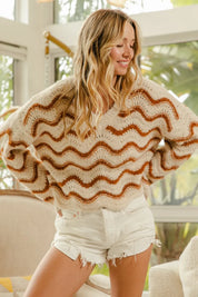 BiBi Wavy Stripes V-Neck Cropped Sweater | Sweaters Daverri Fashions