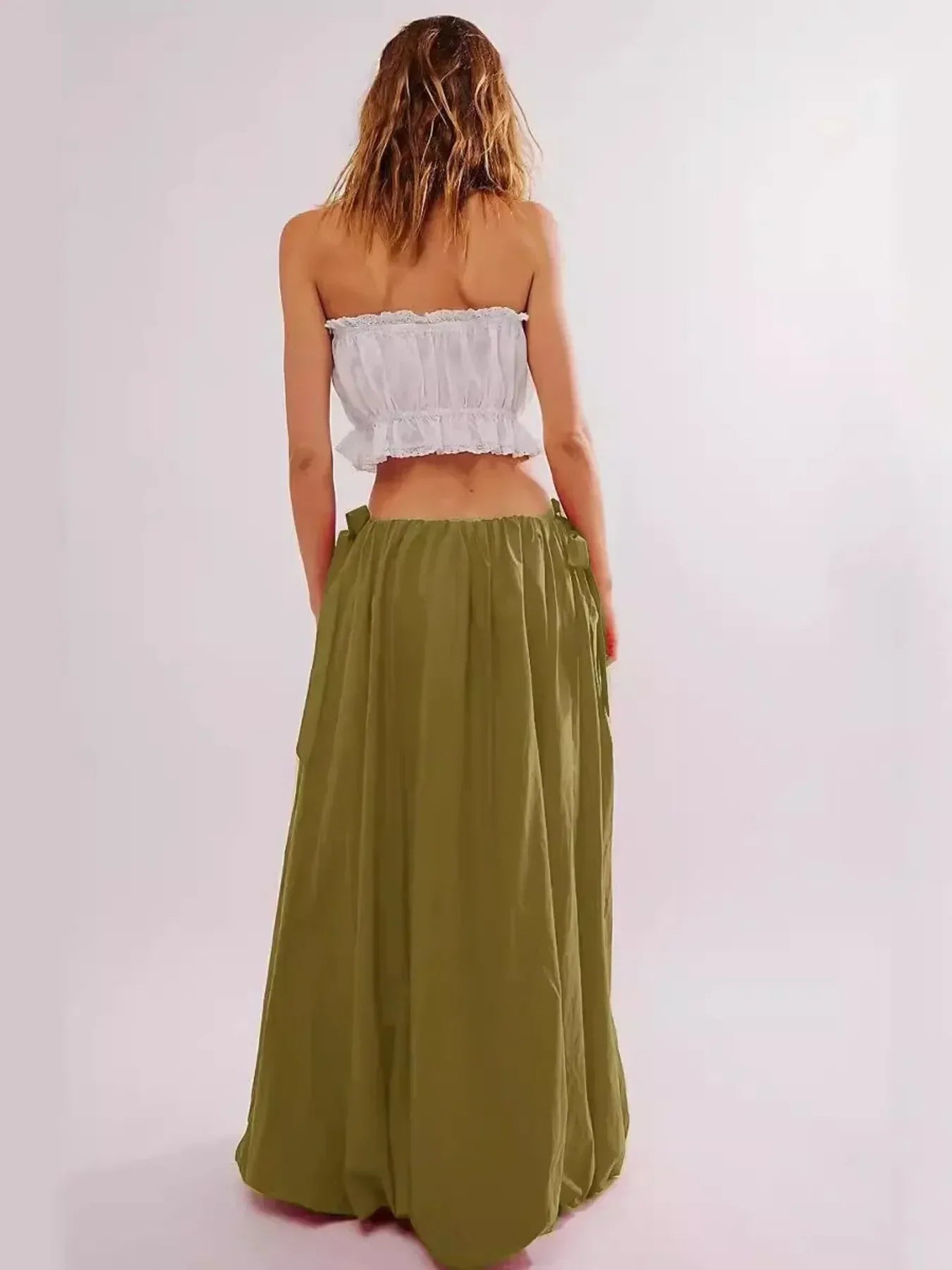 Side Bow Maxi Skirt with Pockets - DAVERRI FASHIONS