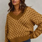 SO ME Color Block Textured Christmas Sweater V Neck Top - DAVERRI FASHIONS