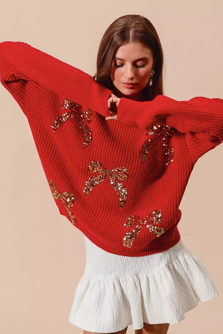 SO ME All Over Ribbon Sequins Christmas Holiday Sweater | Sweaters Daverri Fashions