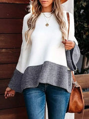 Contrast Round Neck Long Sleeve Sweater | Sweaters Daverri Fashions