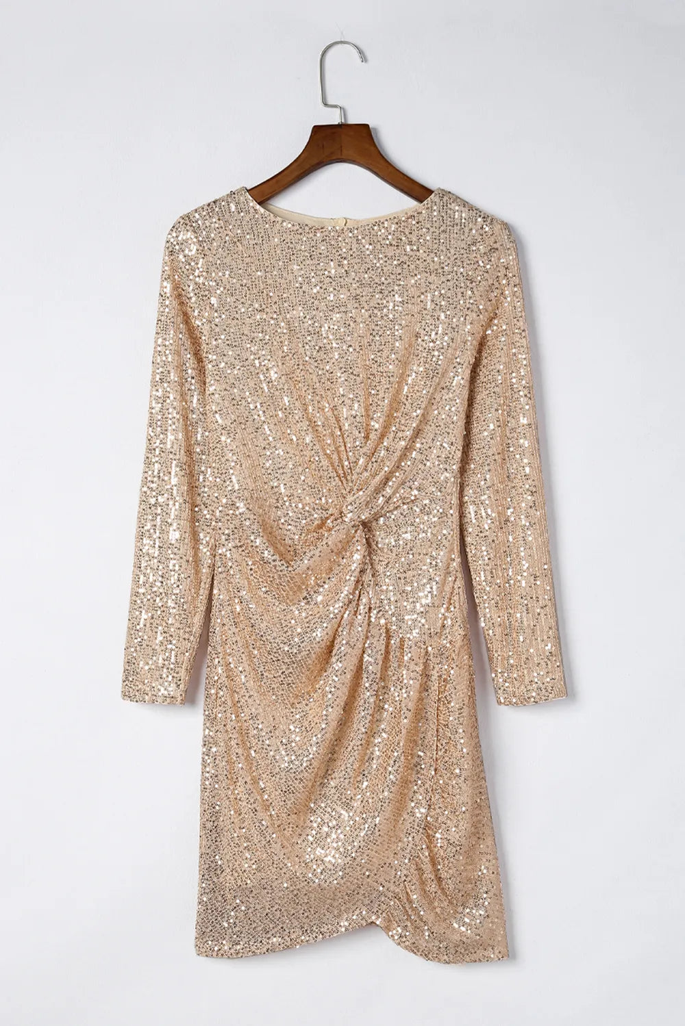Sequin Knot Round Neck Long Sleeve Mini Dress | Daverri Fashions