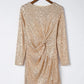 Sequin Knot Round Neck Long Sleeve Mini Dress - DAVERRI FASHIONS