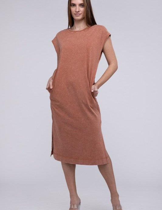 Casual Comfy Sleeveless Midi Dress BAKED CLAY Midi Dresses