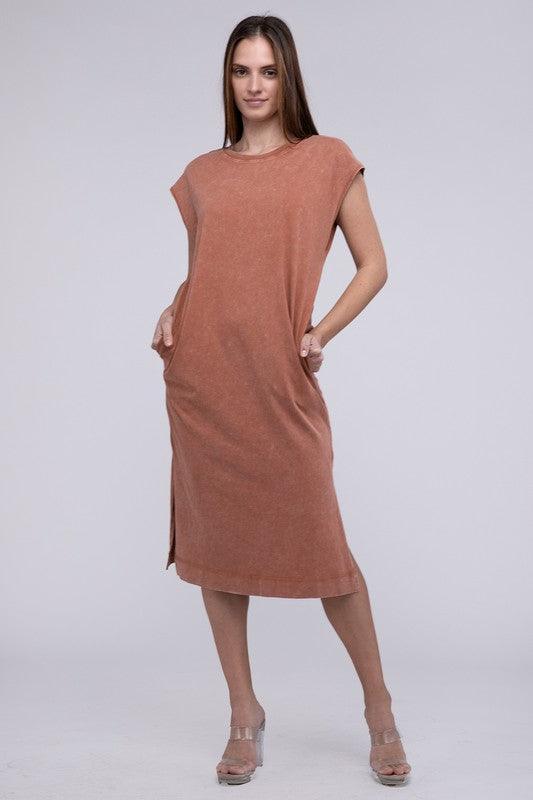 Casual Comfy Sleeveless Midi Dress BAKED CLAY Mid Dresses