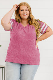 Plus Size Striped V-Neck Tee Shirt | T-Shirts Daverri Fashions