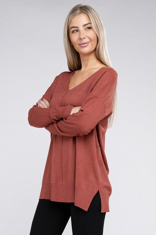 Garment Dyed Front Seam Zenana Sweater Tops