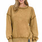 Zenana acid wash mustard-yellow distressed sweatshirt with exposed seams