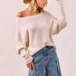 BiBi Waffle Knit Off-Shoulder Cream Ribbed Sweater Top