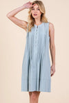 Lime N Chili denim pintuck sleeveless light blue midi dress