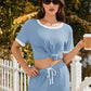 Daverri Fashions blue ribbed knit top and shorts set with white trim