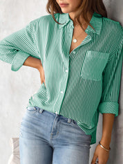 Lovelet Striped Collared Neck Shirt with Pocket | Shirts Daverri Fashions