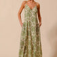 SO ME damask floral sage green maxi dress with open back