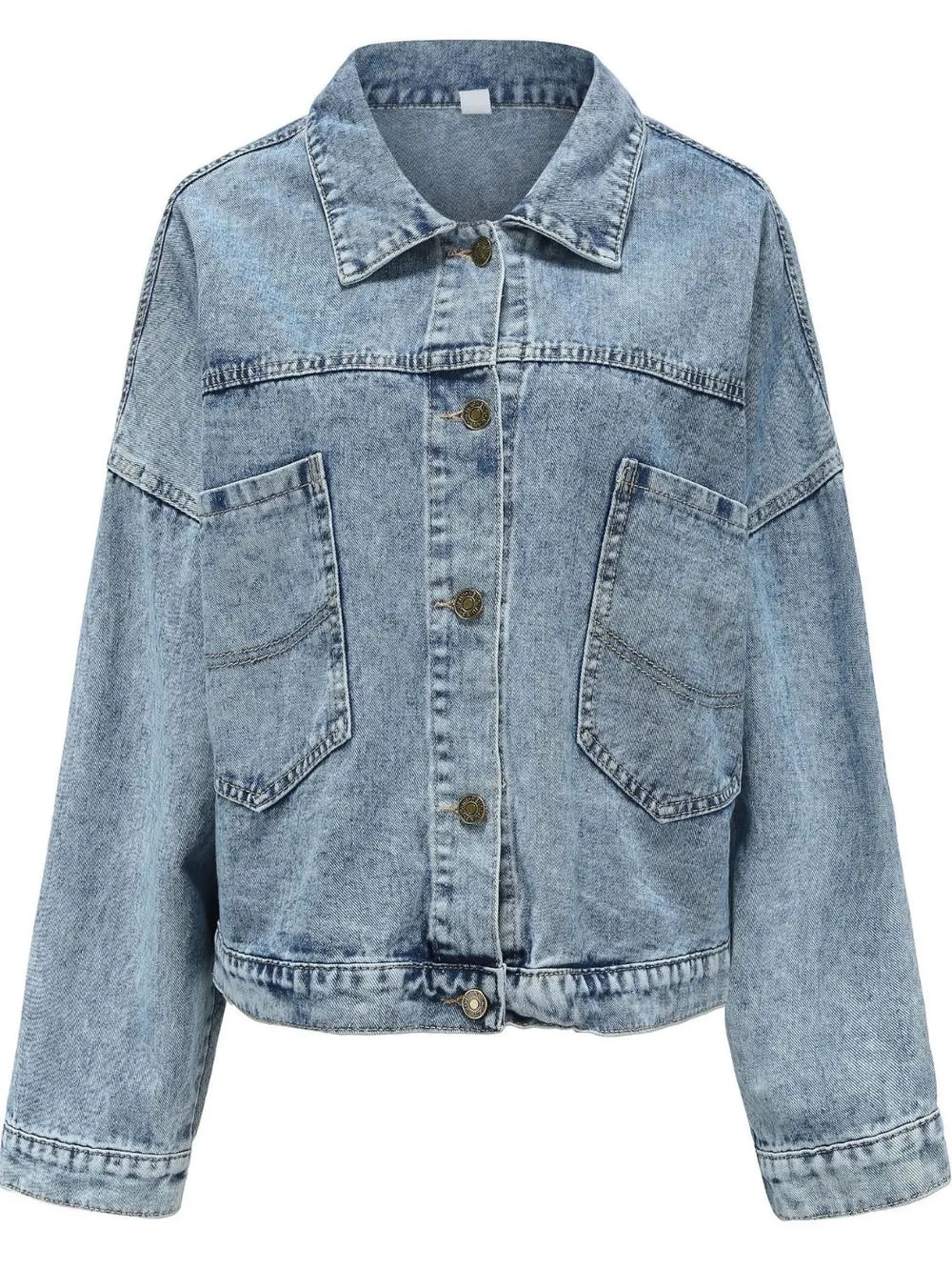 Button Down Drop Shoulder Denim Jacket | Denim Jackets Daverri Fashions