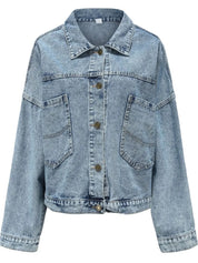 Button Down Drop Shoulder Denim Jacket | Denim Jackets Daverri Fashions
