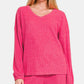 Zenana V-Neck Long Sleeve Ribbed Top and Shorts Set Short Sets