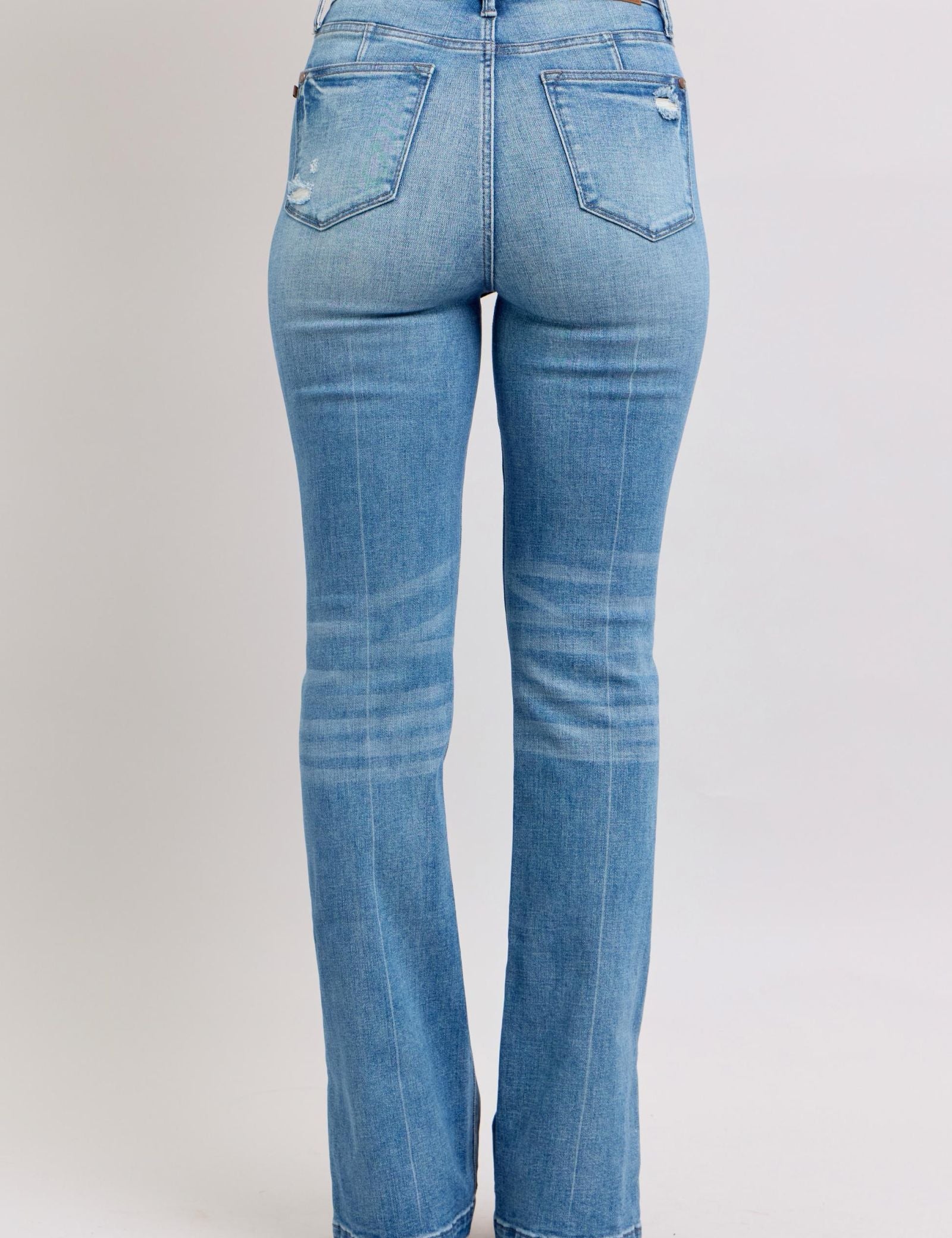 Judy Blue HW Tummy Control Vintage Wash Side Slit Slim Boot Jeans