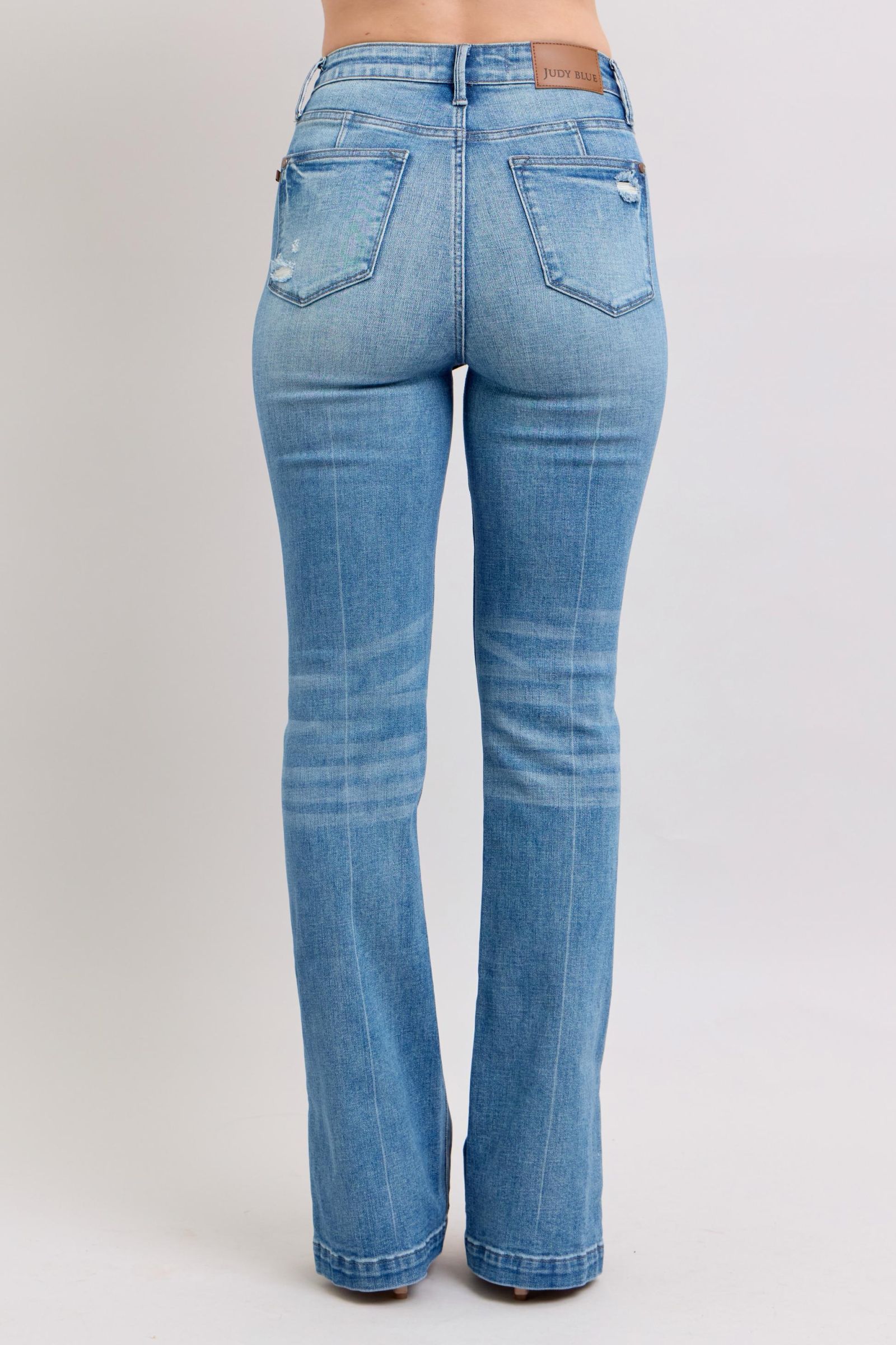 Judy Blue HW Tummy Control Vintage Wash Side Slit Slim Boot Jeans