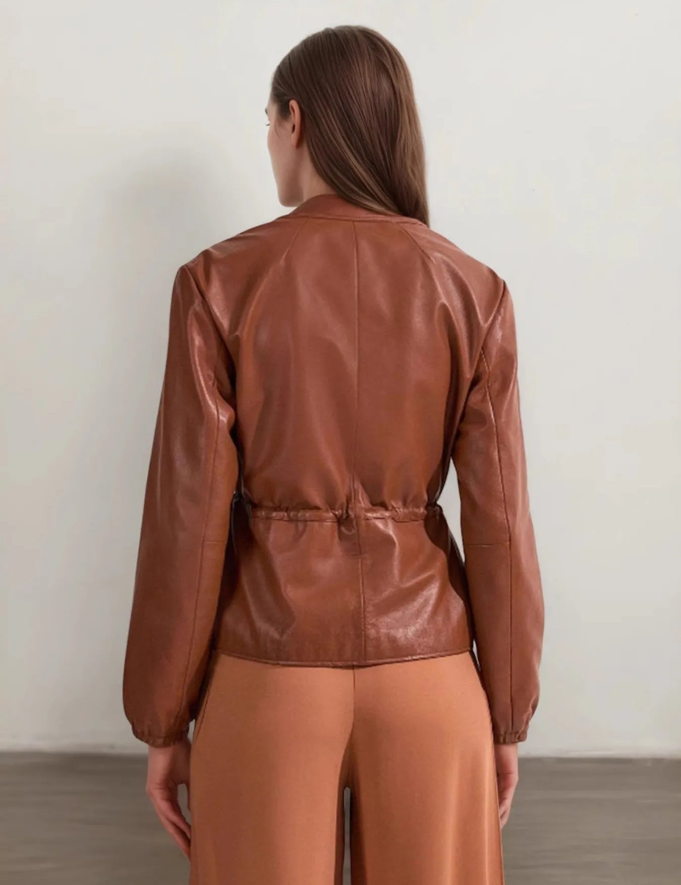Drawstring Zip Up Leather Jacket | Jackets Daverri Fashions