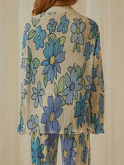 Printed Button Up Shirt and Pants Set | Loungewear Sets Daverri Fashions