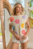 BiBi Multi Jeweled Crochet Flower Patch Sweater Vest - DAVERRI FASHIONS