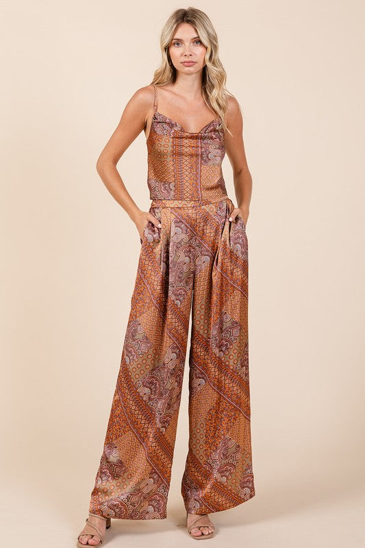 Mittoshop Paisley Patchwork Print Satin Wide Leg Pants