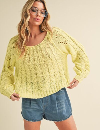 Aemi + Co Cable-Knit Openwork Round Neck Sweater Sweaters