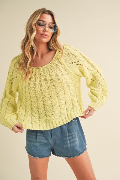 Aemi + Co Cable-Knit Openwork Round Neck Sweater Sweaters