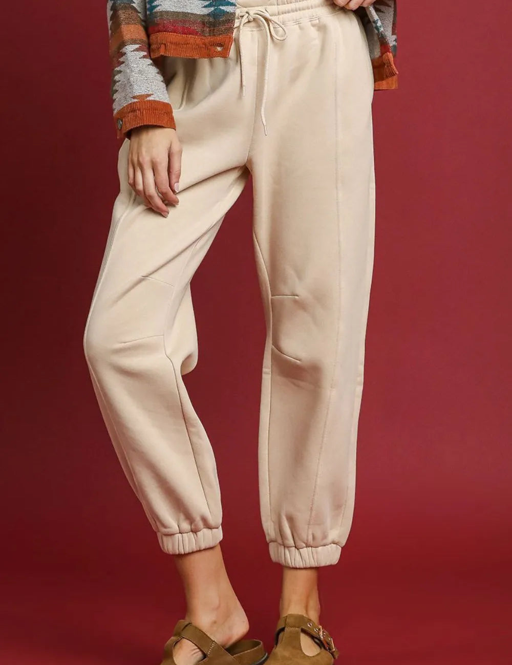 SAND Umgee Fleece Jogger Pants with Drawstring Sand | Sweatpants Daverri Fashions