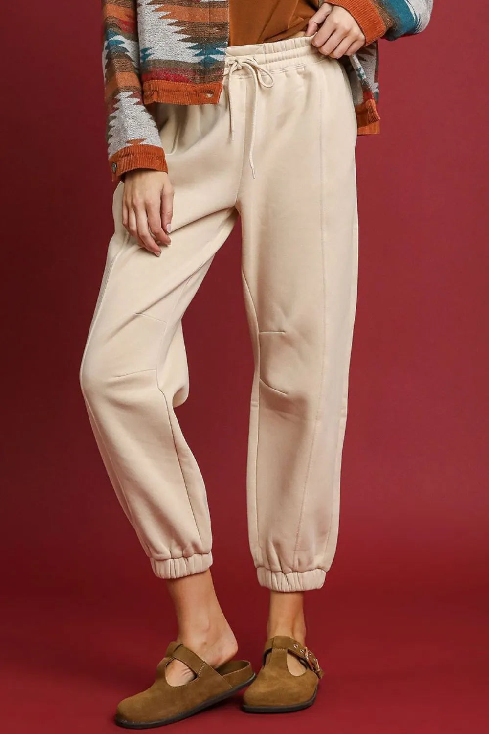 SAND Umgee Fleece Jogger Pants with Drawstring Sand | Sweatpants Daverri Fashions