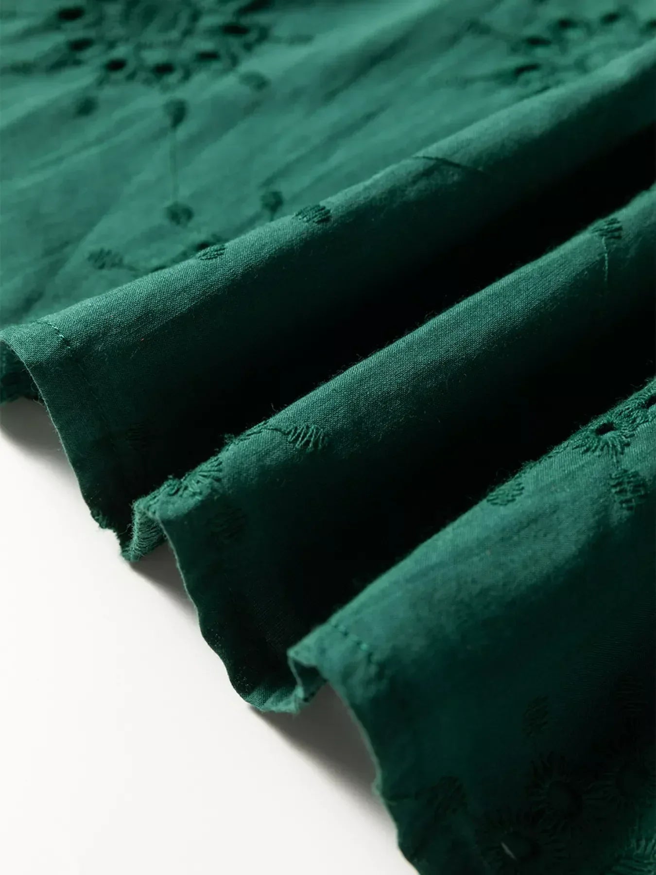 Embroidered Eyelet Pattern 3/4 Puffy Sleeve Swing Mini Dress - DAVERRI FASHIONS