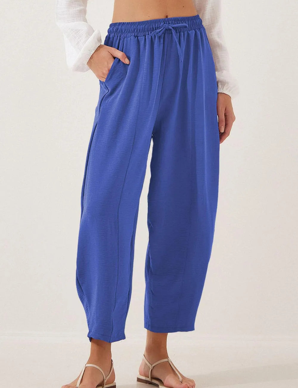 Royal Blue Full Size Drawstring Cropped Jogger Pants Plus Size | Pants Daverri Fashions