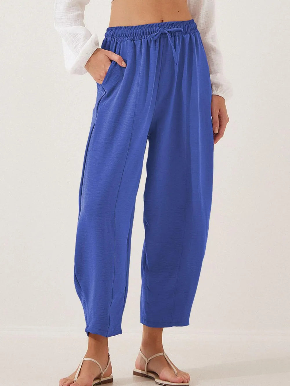 Royal Blue Full Size Drawstring Cropped Jogger Pants Plus Size | Pants Daverri Fashions