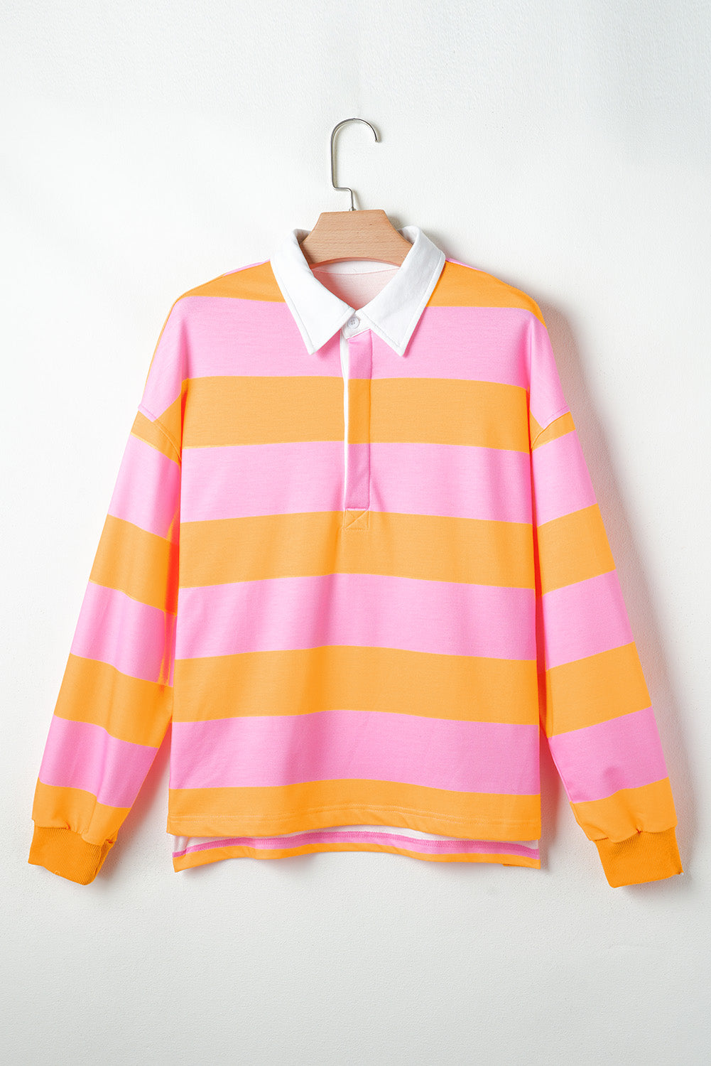 Yellow Stripe Color Block Polo Collar Sweatshirt | Sweatshirts Daverri Fashions