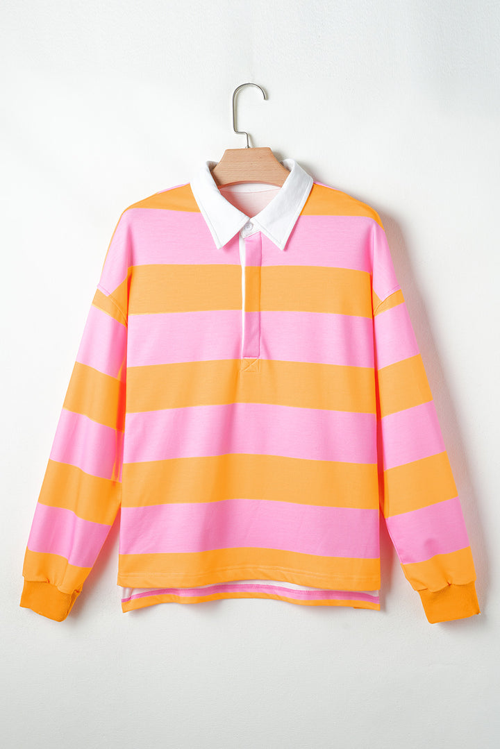Yellow Stripe Color Block Polo Collar Sweatshirt | Sweatshirts Daverri Fashions