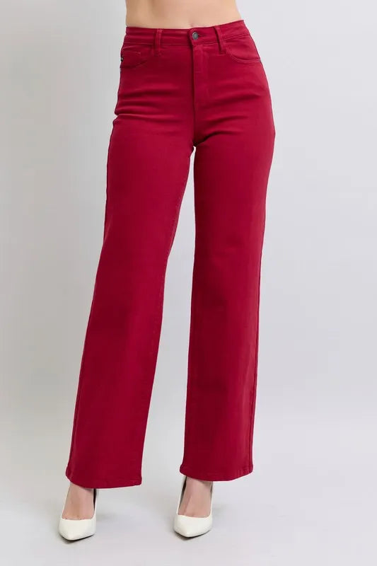 Judy Blue Full Size High Waist Heart Shaped Back Pockets 90's Straight Jeans Plus Size SCARLET