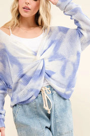 And The Why Blue Tie Dye Twisted Sweater | Sweaters Daverri Fashions