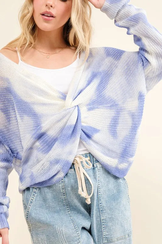 And The Why Blue Tie Dye Twisted Sweater | Sweaters Daverri Fashions