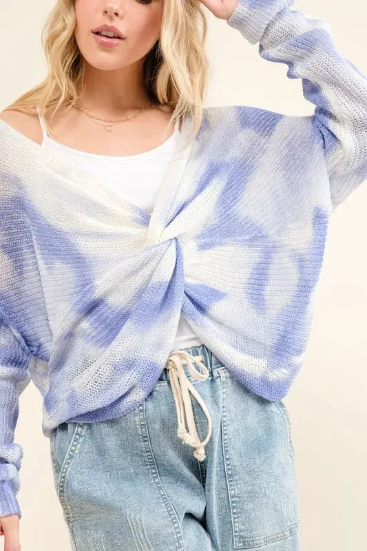 And The Why Blue Tie Dye Twisted Sweater - DAVERRI FASHIONS