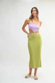 MABLE Lime Ribbed Knit Color Block Cutout Midi Dress | Midi Dresses Daverri Fashions