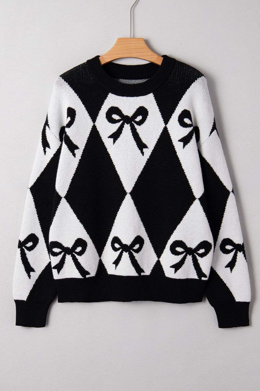 Bow Pattern Long Sleeve Contrast Sweater