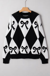 Bow Pattern Long Sleeve Contrast Sweater